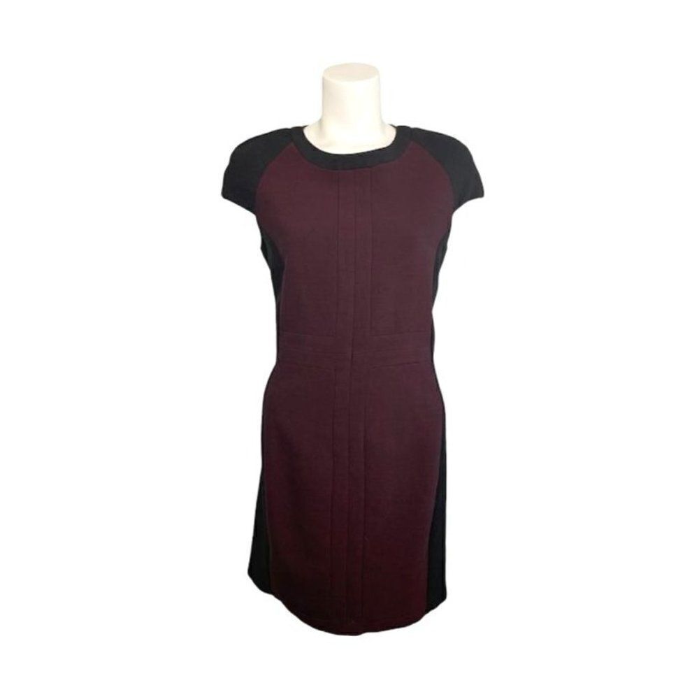 ZARA Burgudy Black Color‎ Block Sheath Dress Sz Large